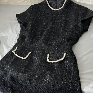 Black Tweed Dress with White Trim